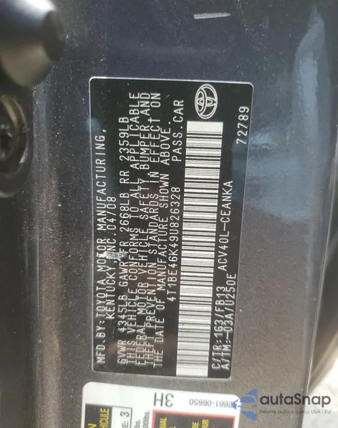 2009 Toyota Camry Base из США, поврежденный, VIN 4T1BE46K49U882638